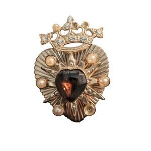 Vintage Gold Tone Coro Purple Heart Crown Pin